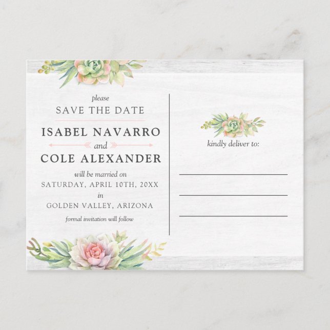 Cartão Postal Salvar a Data Colagem de Fotos de Suculentas em Aq (Frente)