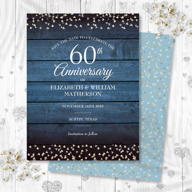 Cartão Postal Salvar a data de 60 anos de aniversário de diamant (Rustic 60th Diamond Anniversary Save the Date Postcard)