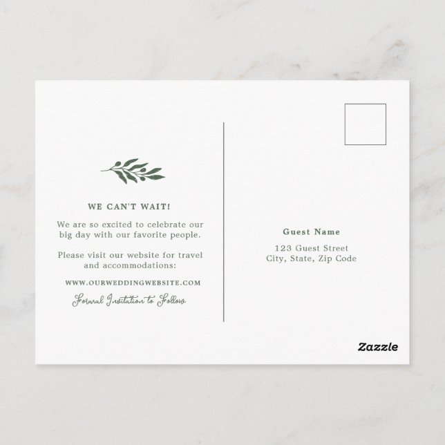 Cartão Postal Salvar a data de casamento com oliveira em verde s (Verso)