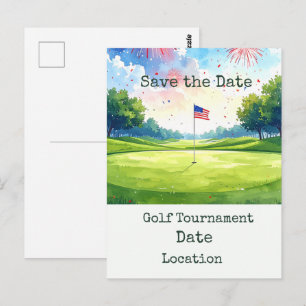 Cartão Postal Salvar a data de golfe com bola de golfe e bandeir