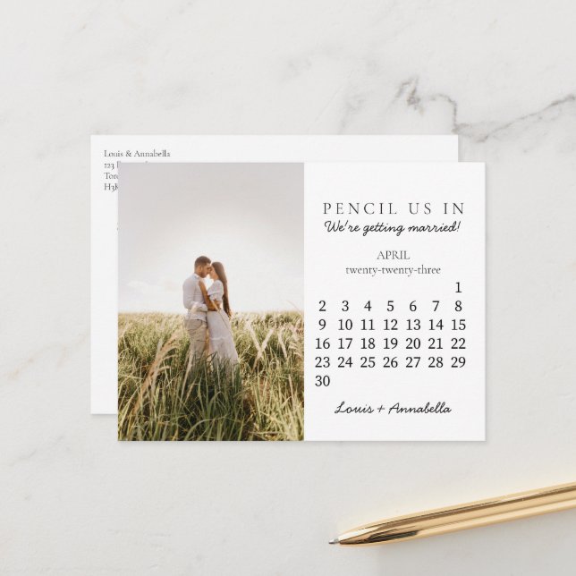 Cartão Postal Salvar a data do Calendário Mensal de abril de 202 (Frente/Verso In Situ)