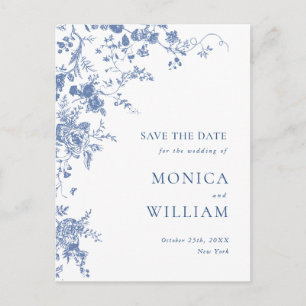 Cartão Postal Salvar a Data do Casamento no Jardim Azul Vitorian