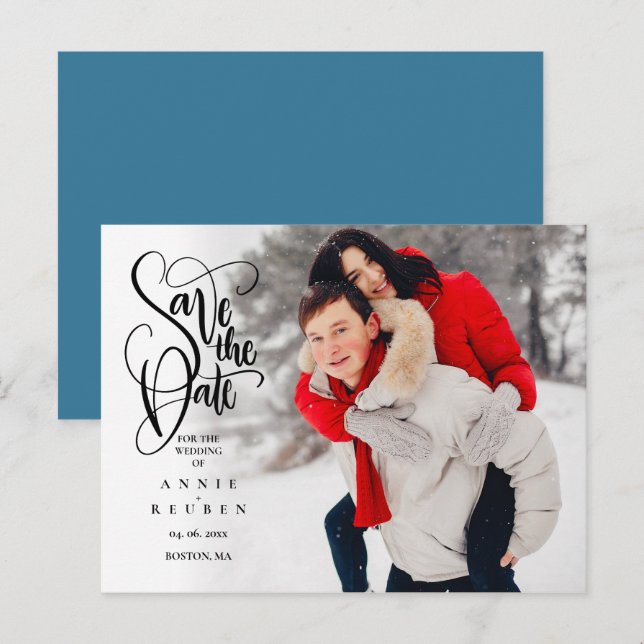 Cartão Postal Salvar a Data Elegante Letra Foto Postcard Simples (Frente/Verso)