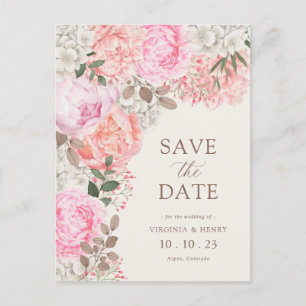 Cartão Postal Salvar a Data Floral Elegante