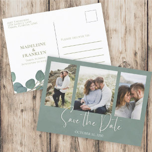 Cartão Postal Salvar a Data Folhagem de Eucalipto para Casamento