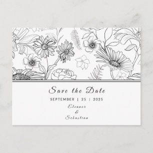 Cartão Postal "Salvar a data" padrão de flores de margarida pre