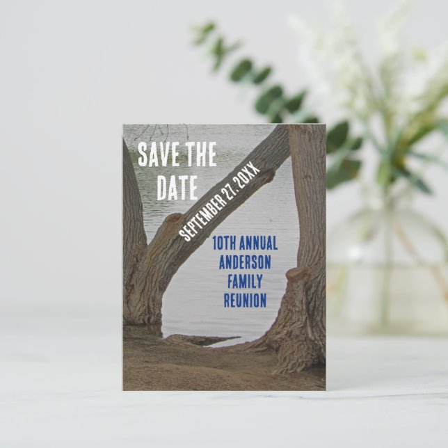 Cartão Postal Salvar Data Férias Rustic Lakehouse Da Reunião Da  (Em pé/Frente)