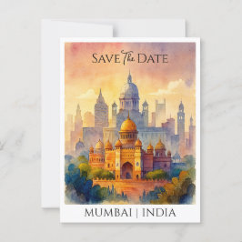 Cartão Postal Salvar data personalizado Mumbai Índia Aquarela