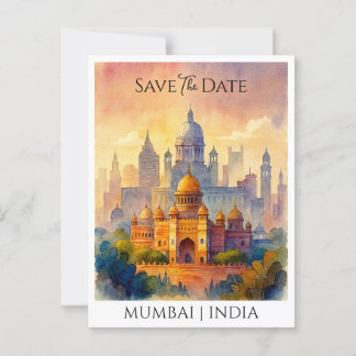 Cartão Postal Salvar data personalizado Mumbai Índia Aquarela