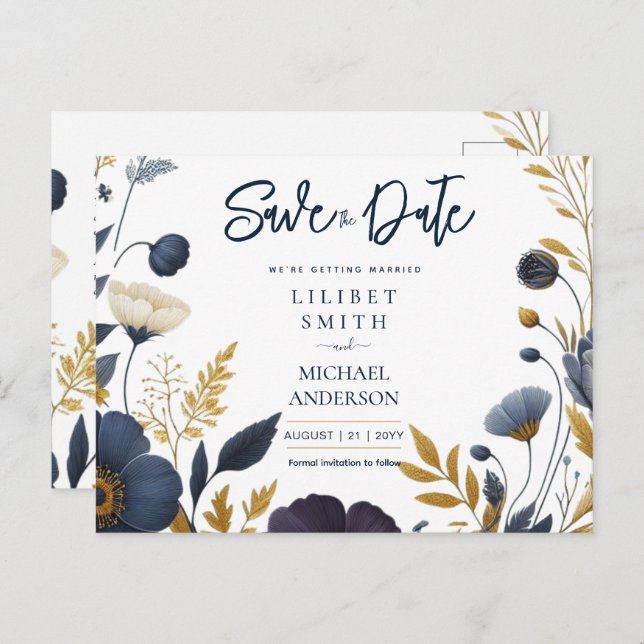 Cartão Postal Salvar o Elegante Floral Dourado Amarelo Marinho d (Frente/Verso)