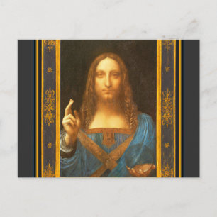 Cartão Postal Salvator Mundi 1500 Leonardo da Vinci Arte Fino