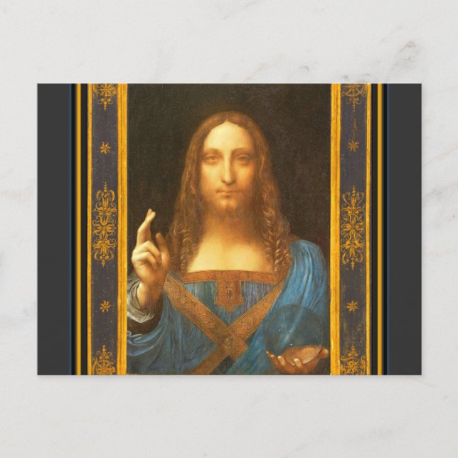 Cartão Postal Salvator Mundi 1500 Leonardo da Vinci Bela Arte (Frente)
