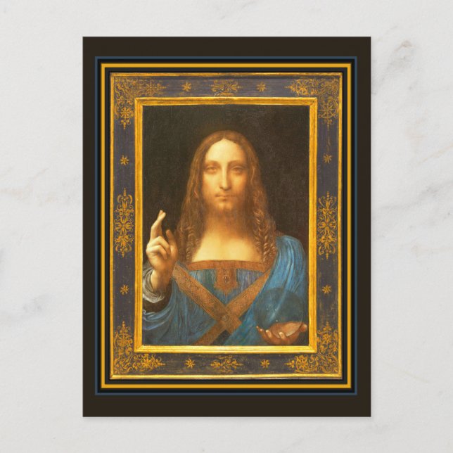 Cartão Postal Salvator Mundi c 1500 Leonardo da Vinci Belas Arte (Frente)