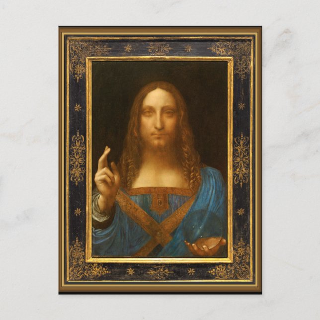 Cartão Postal Salvator Mundi por Leonardo da Vinci cerca de 1500 (Frente)