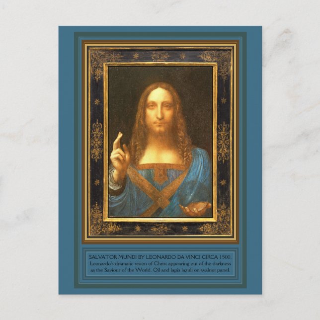 Cartão Postal Salvator Mundi por Leonardo da Vinci cerca de 1500 (Frente)