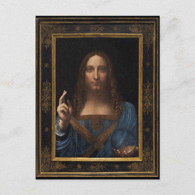 Cartão Postal Salvator Mundi por Leonardo da Vinci cerca de 1500 (Frente)