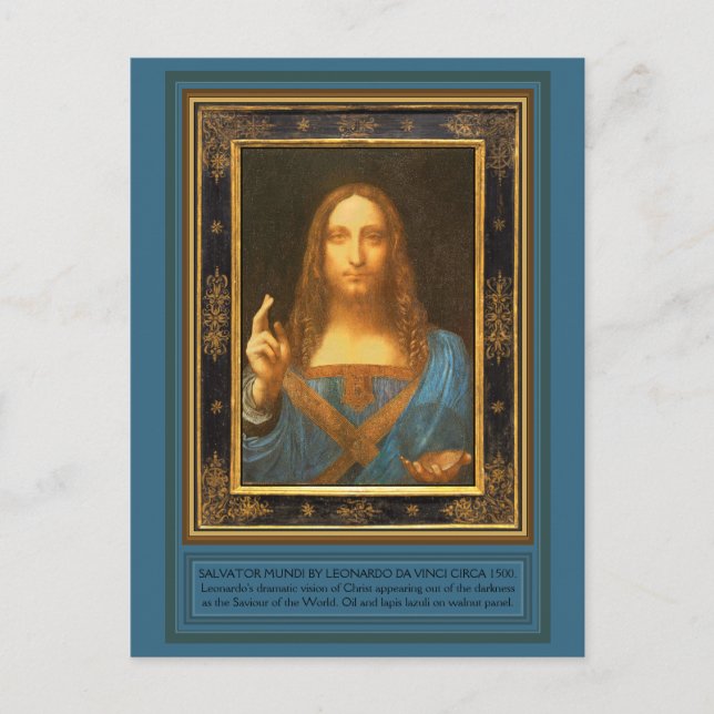 Cartão Postal Salvator Mundi por Leonardo da Vinci cerca de 1500 (Frente)