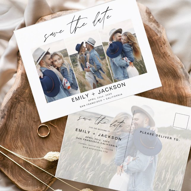 Cartão Postal Salve a data 4 Photo Elegant Classy Modern (Criador carregado)