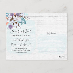 Cartão Postal Salve a Data Casamento de Algodão do Sul 3-Foto