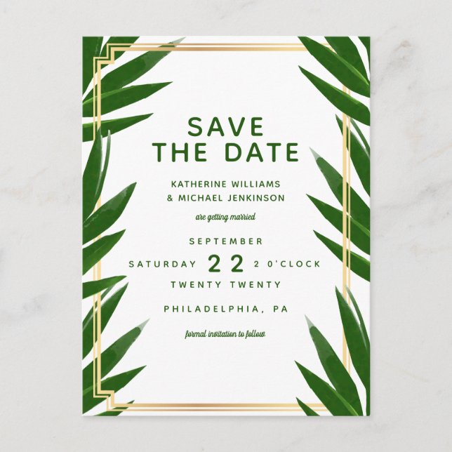 Cartão Postal Salve a Data | Casamento Tropical (Frente)