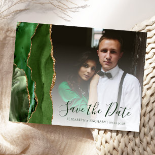 Cartão Postal Salve a Data com Foto em Ágata Dourada Hunter Verd