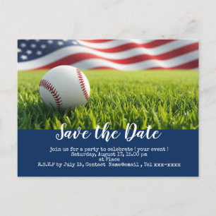 Cartão Postal Salve a data do beisebol com a bandeira da América