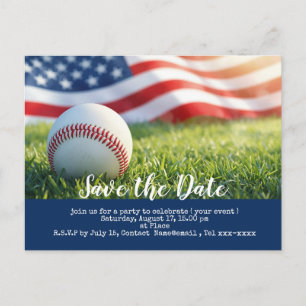 Cartão Postal Salve a data do beisebol com a bandeira da América