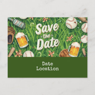 Cartão Postal Salve a data do beisebol com copo de cerveja 