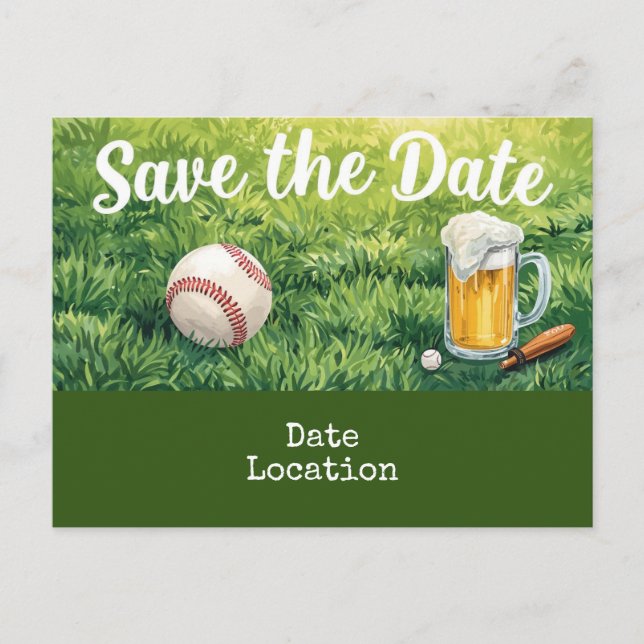 Cartão Postal Salve a data do beisebol com copo de cerveja  (Frente)