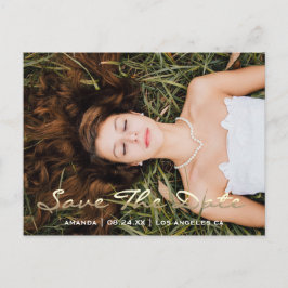 Cartão Postal Salve A Data Foto Azul Rosa Doce 16º Casamento