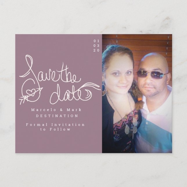 Cartão Postal Salve a Data Minimalista Mão Escrita Giz Postc (Frente)