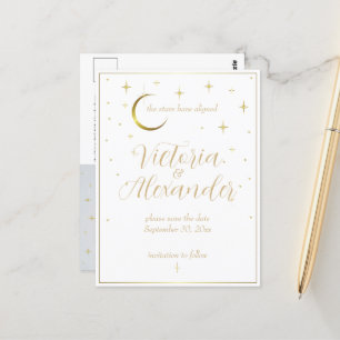 Cartão Postal Salve a data moderno minimalista celestial branco 