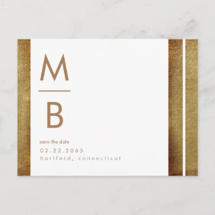 Cartão Postal Salve a Data Monograma Contemporâneo Dourado e Bra