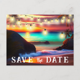 Cartão Postal Salve A Data QR Code Tropical Beach Anunciando