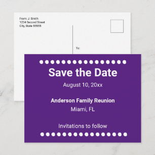 Cartão Postal Salve a Data Reunião de Família Nome Roxo & Branco