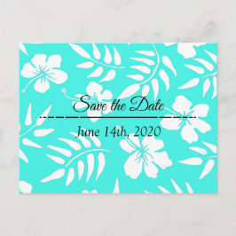 Cartão Postal Salve a data Teal Hibiscus Tropical Themed