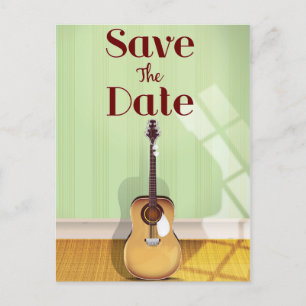Cartão Postal Salve a Data Violão Acústico Vintage