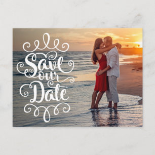 Cartão Postal Salve nosso casamento de data Script de Ornament