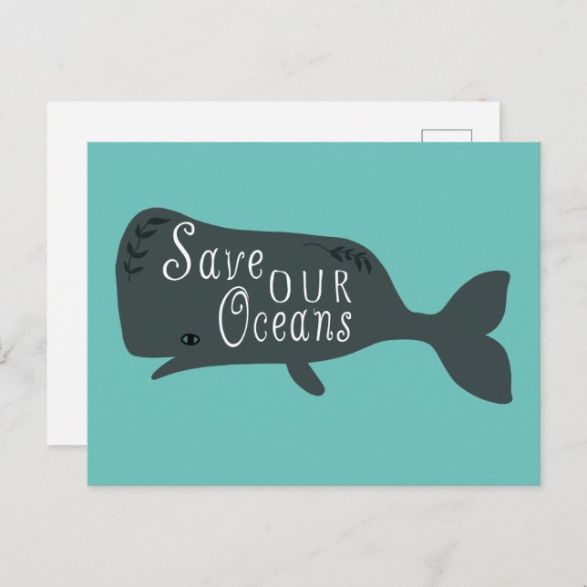 Cartão Postal Salve nosso oceano azul de baleia ambiental (Frente/Verso)