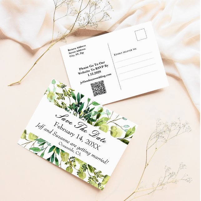 Cartão Postal Salve O Cartão-Postal Eucalyptus Greenery (Save The Date Eucalyptus Greenery Postcards)