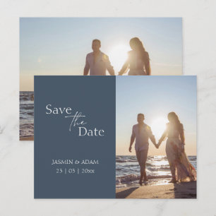 Cartão Postal Salve o Dia de Casamento com Foto de Opulência Azu