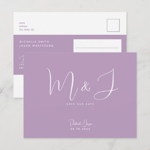 Cartão Postal Salve o Dia de Casamento Lilás Simples Moderno