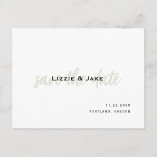 Cartão Postal Salve o Dia de Casamento Simples Creme e Branco Mo