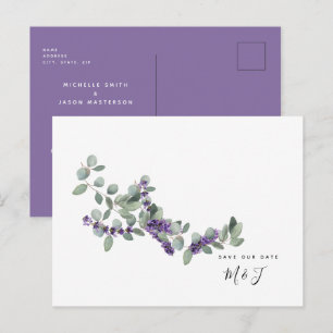 Cartão Postal Salve o Dia Simples de Aquarela Lavanda & Folhagem