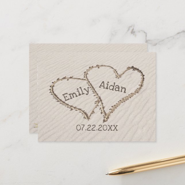 Cartão Postal Salve os Corações da Praia de Data com Nomes (Frente/Verso In Situ)