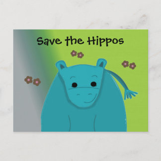 Cartão Postal Salve os Hipopótamos Hipopótamo Azul