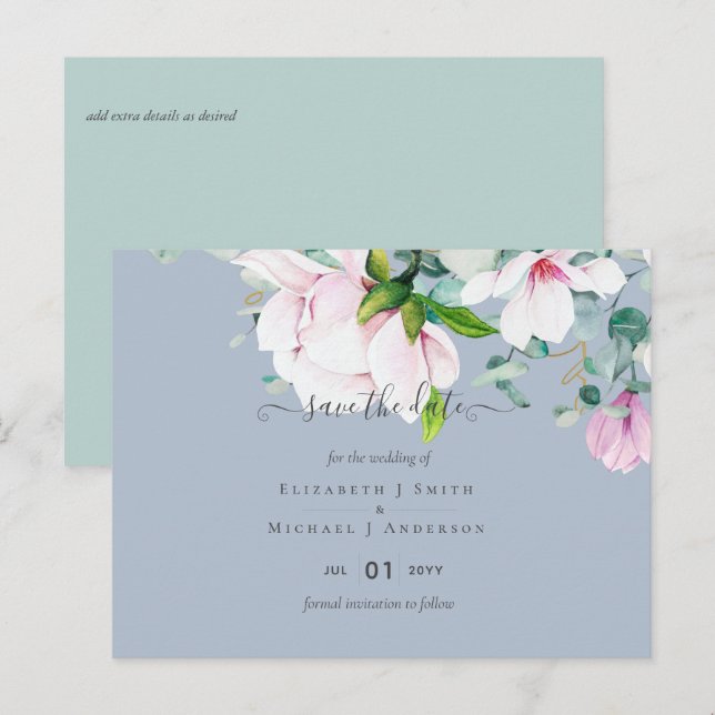 Cartão Postal Sálvia Magnólias Rosa Eucalipto Salva a Data do Ca (Frente/Verso)