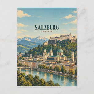 Cartão Postal Salzburgo Áustria Arte de Viagem Vintage