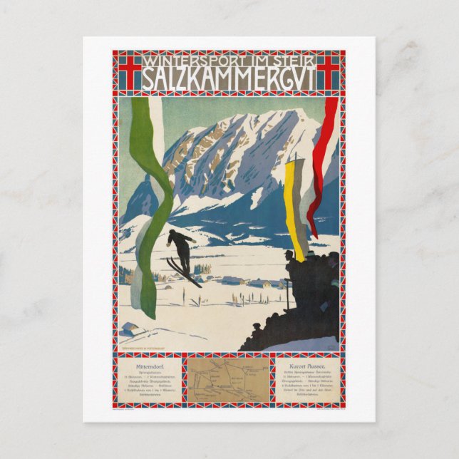 Cartão Postal Salzkammergut Áustria Poster vintage Restaurado (Frente)