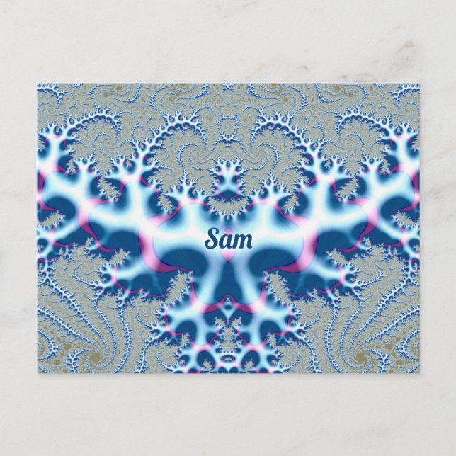 Cartão Postal SAM ~ Icy White e Blue 3D Design Fractal ~ (Frente)